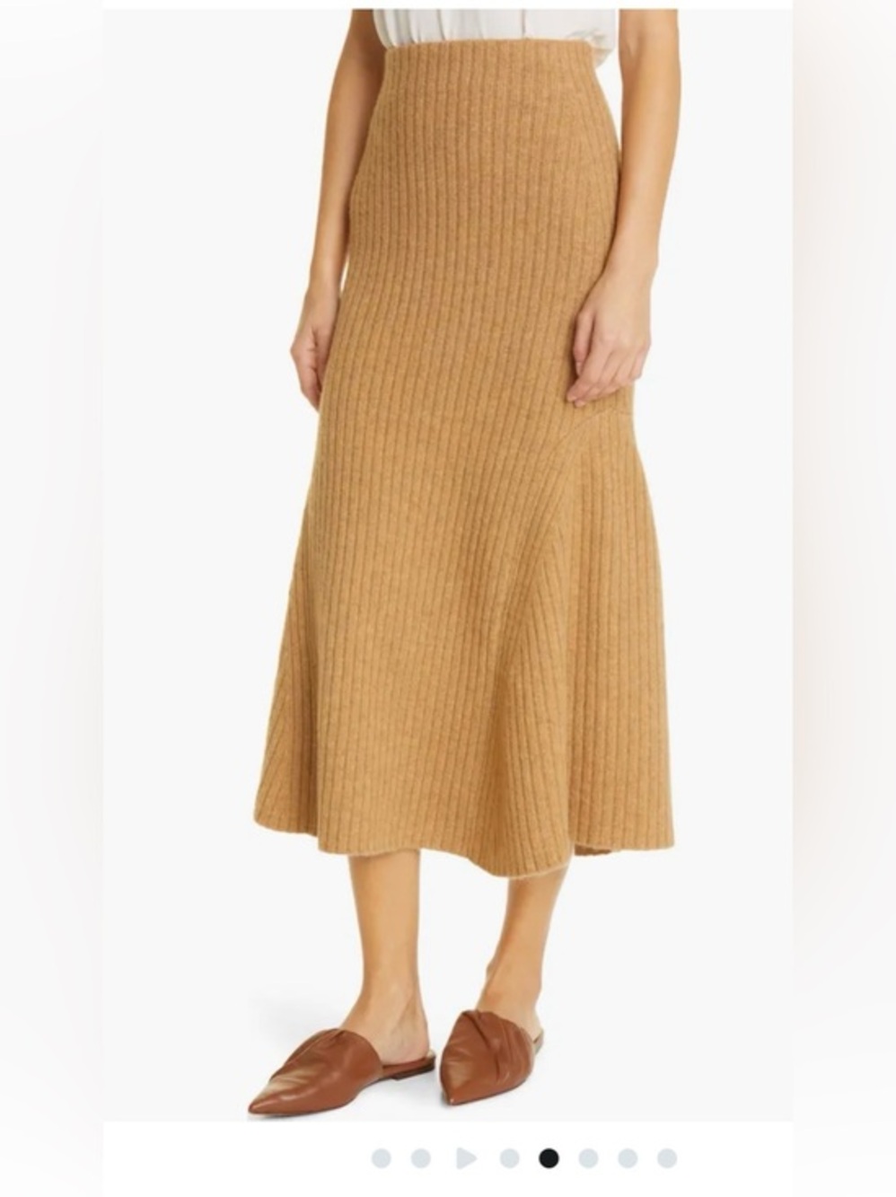 Nanushka Ribbed Knit Midi Skirt in Camel Brown